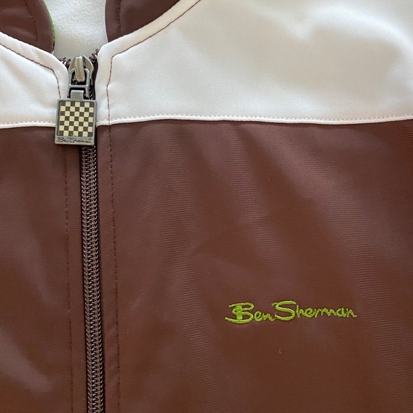 Ben Sherman men’s full zip retro track jacket brown green white stripe XL - Picture 3 of 6